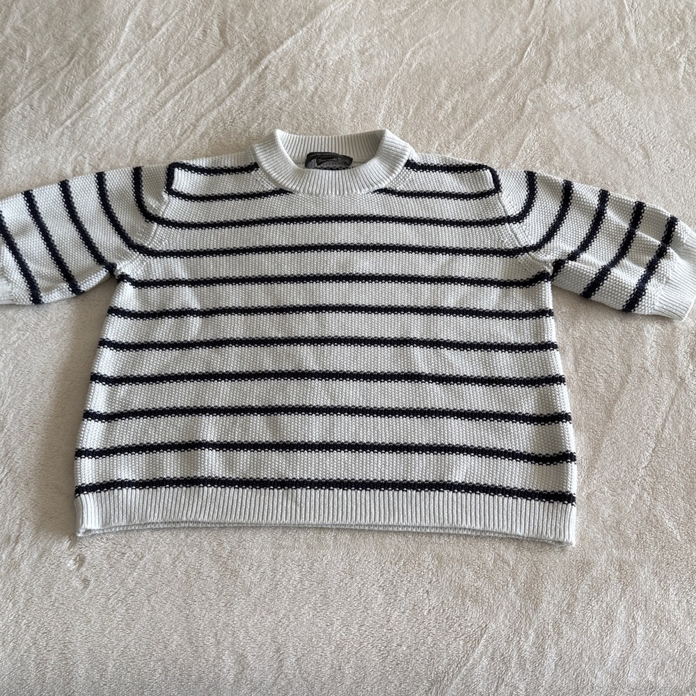 French Connection Off White and Blue Striped Knit Sweater  / S / 100% cotton